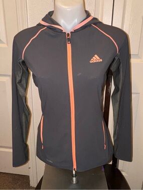 adidas Women's Charcoal Hooded Zip Jacket with Coral Trim